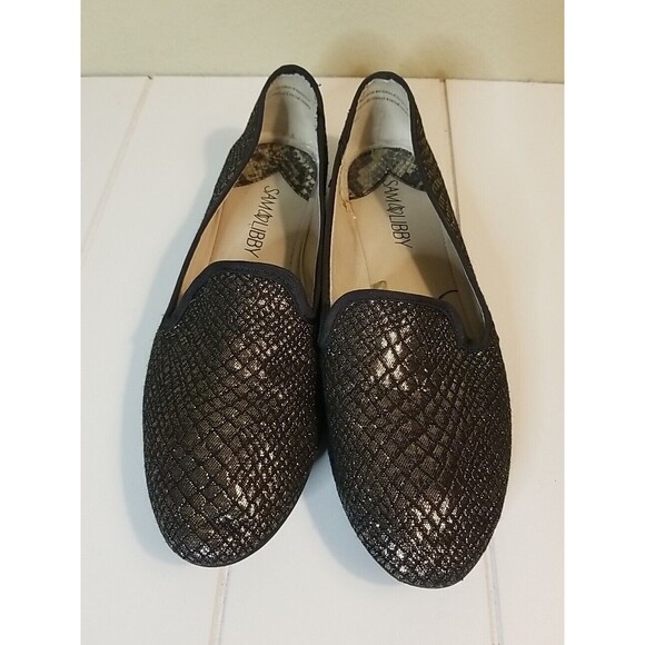Sam & Libby Shoes Flats Womens Size 8.5 Black Gold Shimmer Slip On - Picture 9 of 13